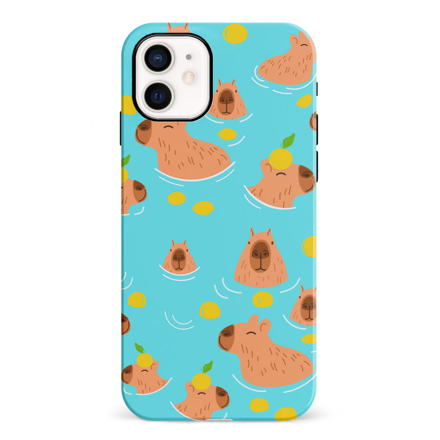 iPhone 12 Mini Swimming Capybaras Phone Case