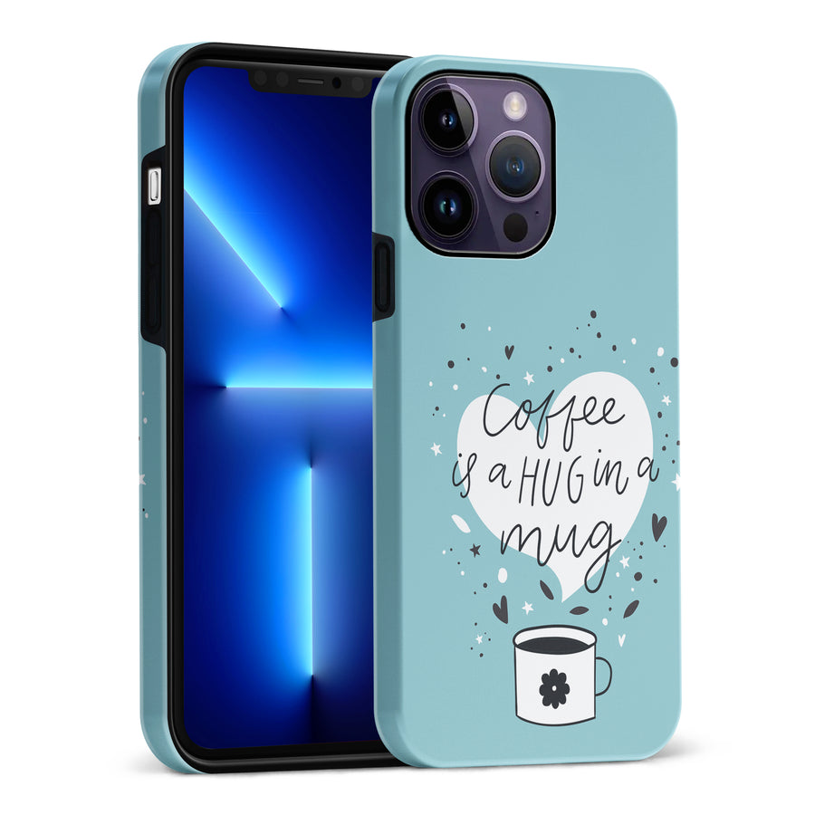 iPhone 14 Pro Max Coffee is a Hug in a Mug Phone Case in Cyan
