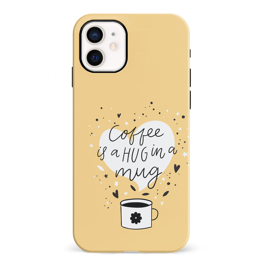 iPhone 12 Mini Coffee is a Hug in a Mug Phone Case in Yellow