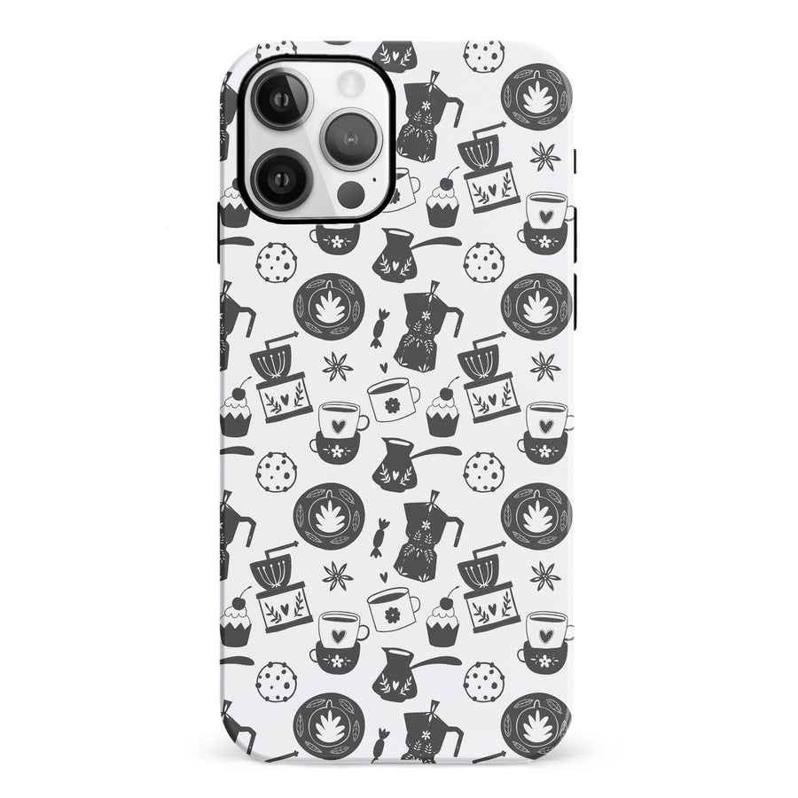 iPhone 12 Coffee Stuff Phone Case in Black/White
