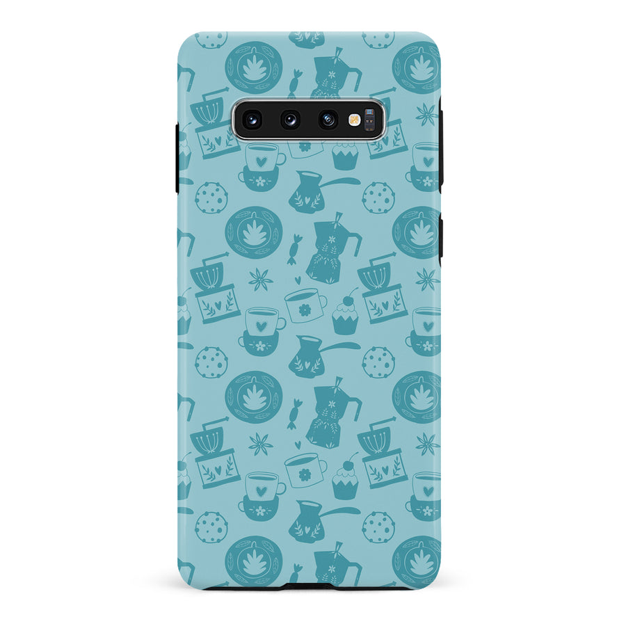 Samsung Galaxy S10 Coffee Stuff Phone Case in Cyan