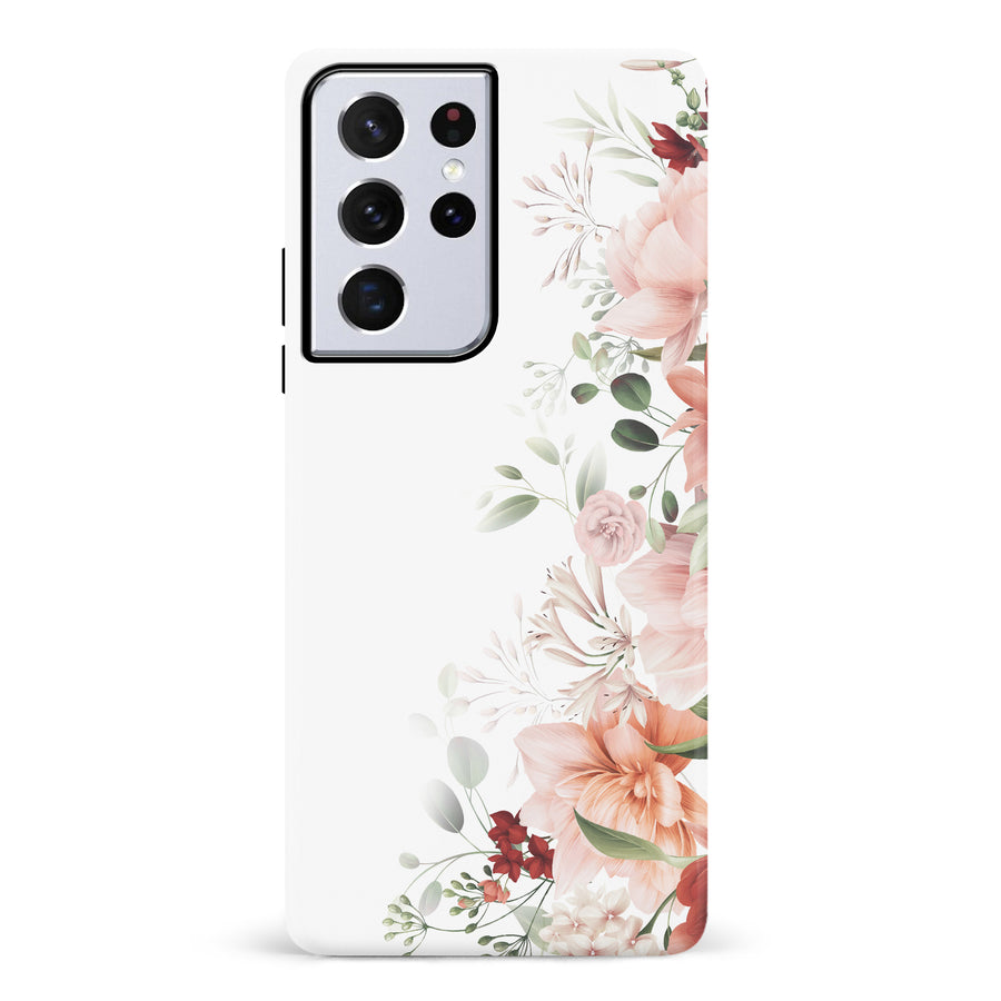 Samsung Galaxy S21 Ultra half bloom phone case in white