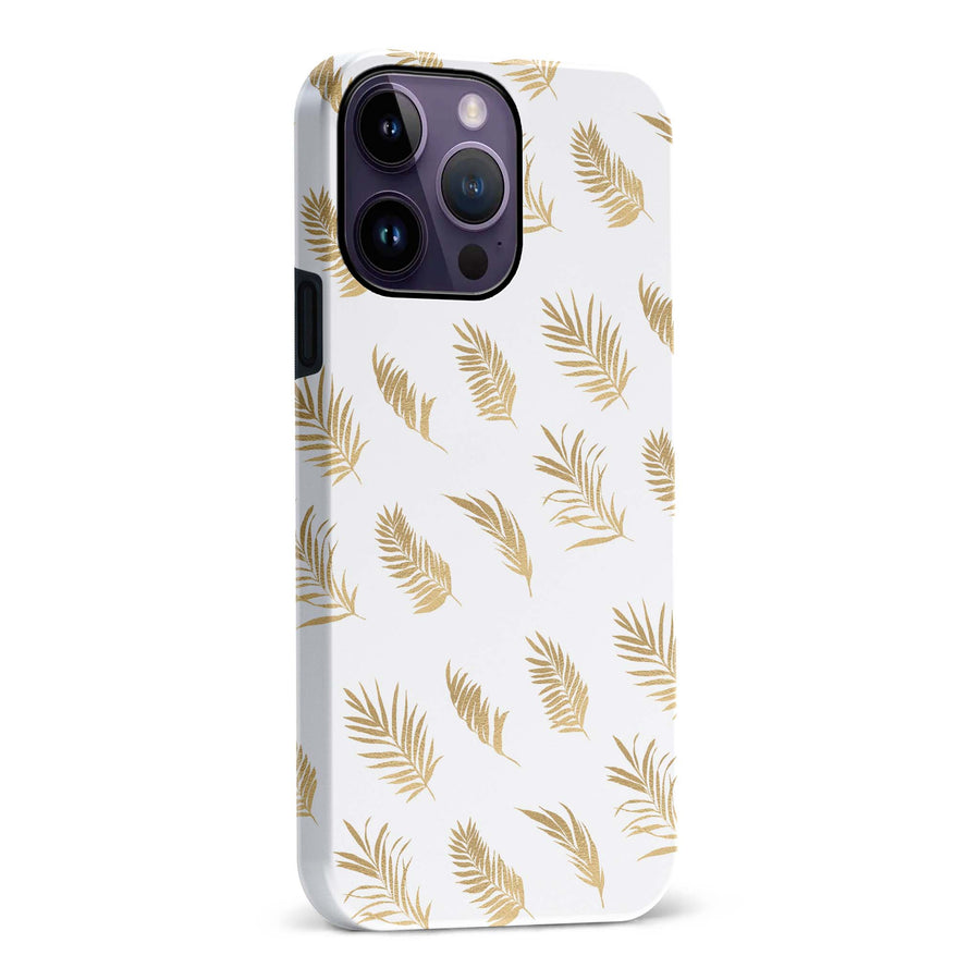 iPhone 14 Pro Max gold fern leaves phone case in white