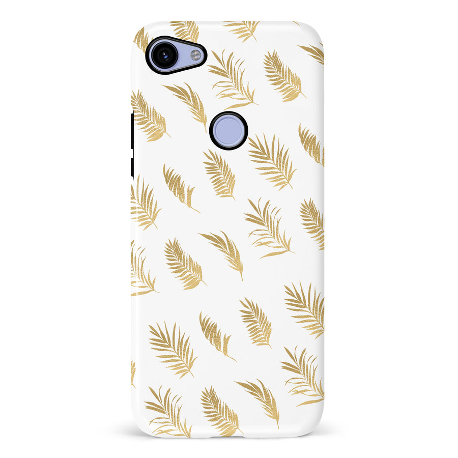 Google Pixel 3A XL gold fern leaves phone case in white