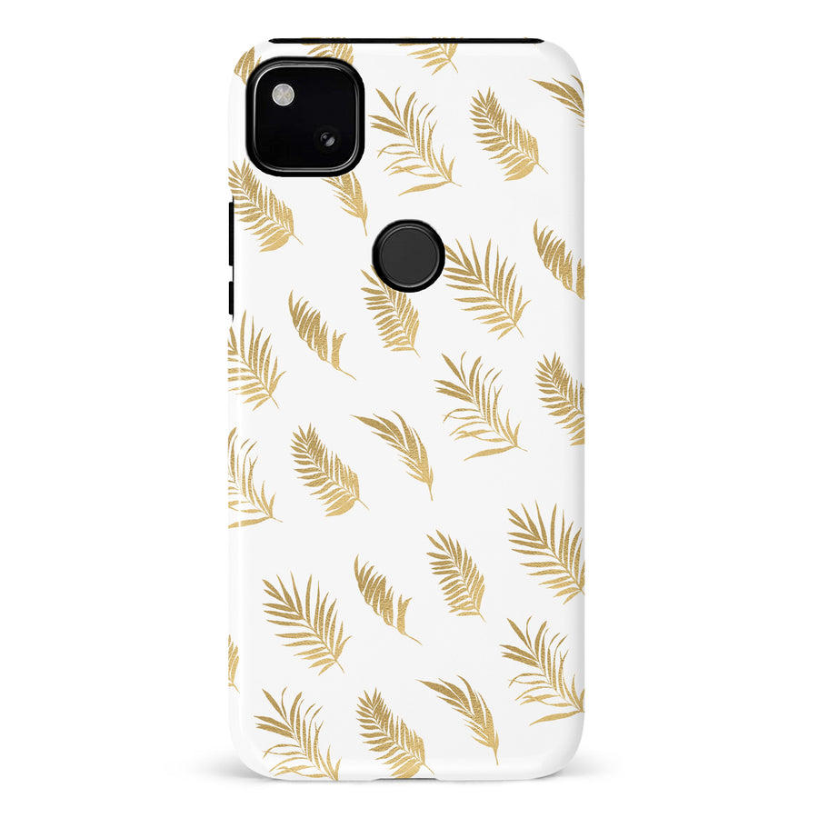 Google Pixel 4A gold fern leaves phone case in white