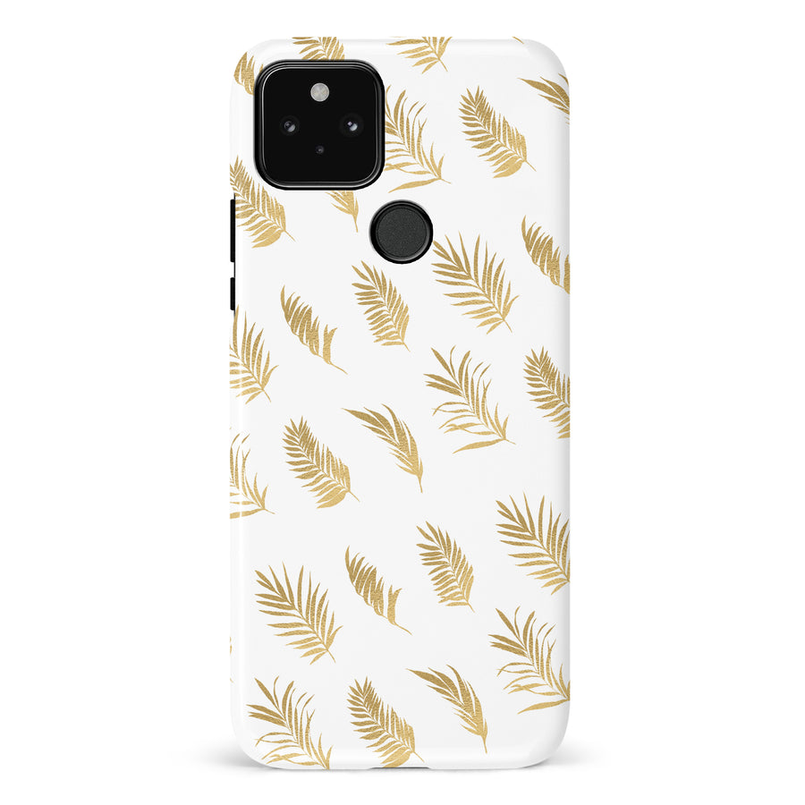 Google Pixel 5 gold fern leaves phone case in white
