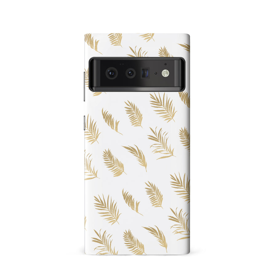 Google Pixel 6 gold fern leaves phone case in white