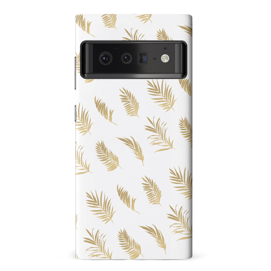 Google Pixel 6 Pro gold fern leaves phone case in white