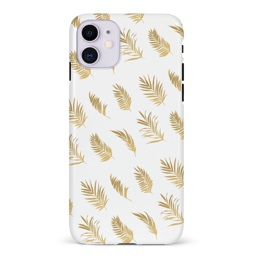 iPhone 11 gold fern leaves phone case in white