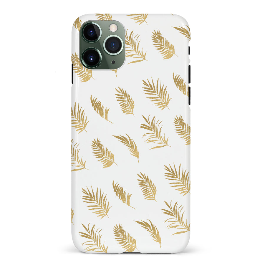 iPhone 11 Pro gold fern leaves phone case in white