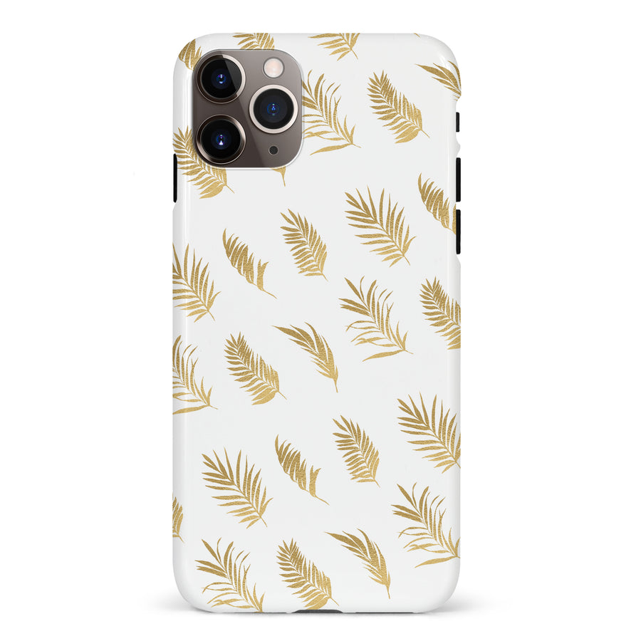 iPhone 11 Pro Max gold fern leaves phone case in white