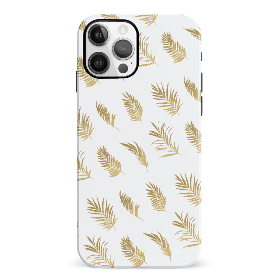 iPhone 12 gold fern leaves phone case in white
