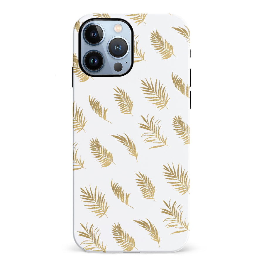 iPhone 12 Pro gold fern leaves phone case in white