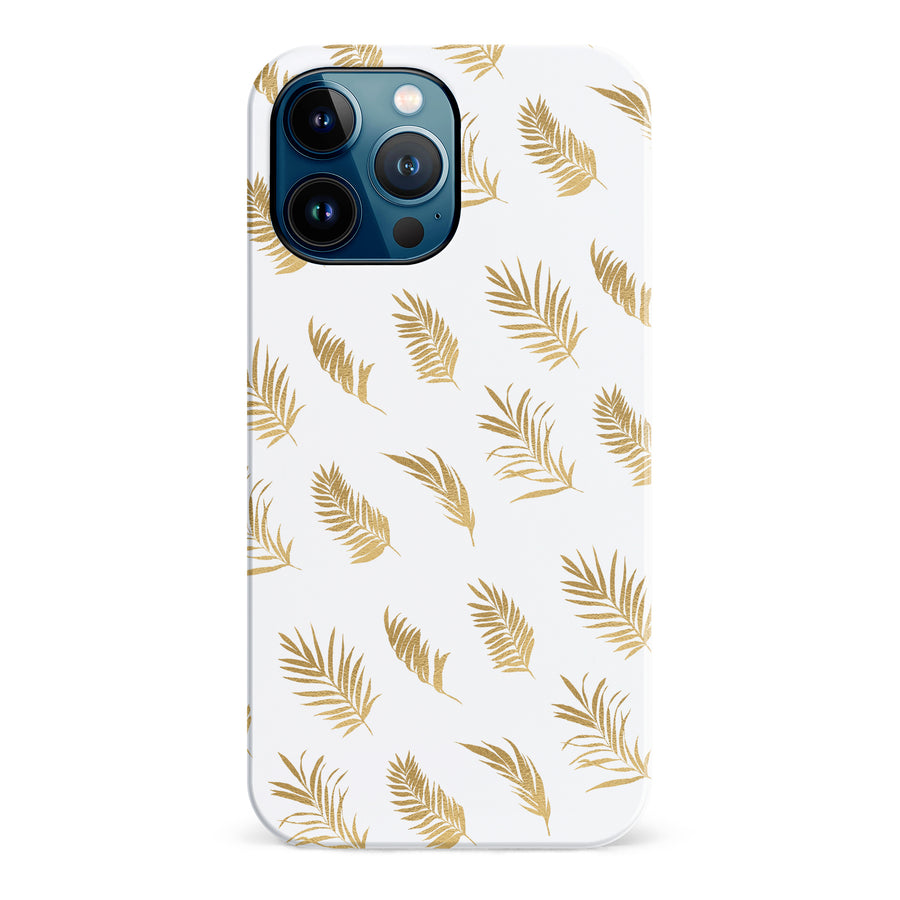iPhone 12 Pro Max gold fern leaves phone case in white