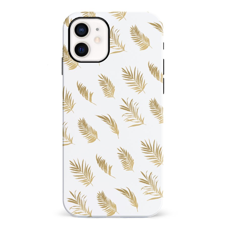 iPhone 12 Mini gold fern leaves phone case in white