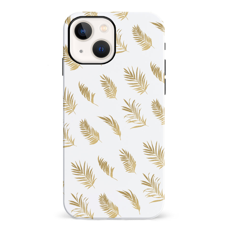 iPhone 13 & 13 Mini gold fern leaves phone case in white