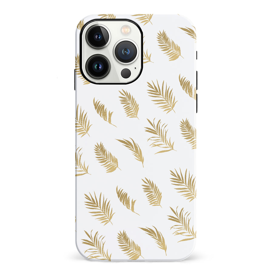 iPhone 13 Pro gold fern leaves phone case in white