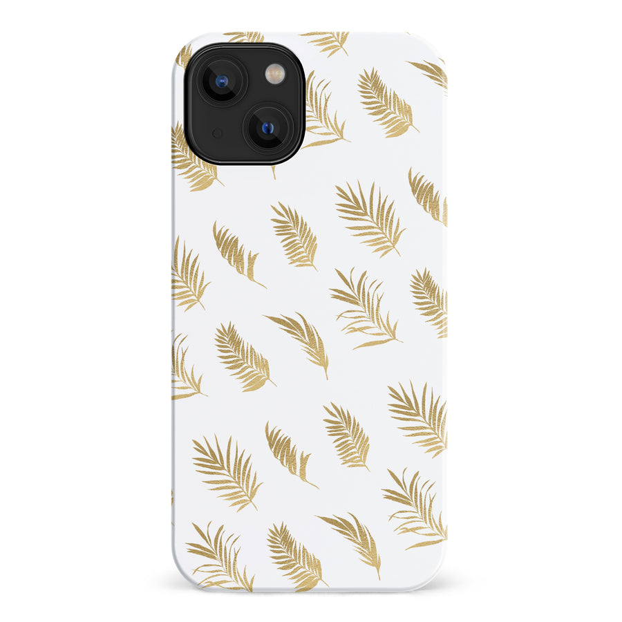 iPhone 14 gold fern leaves phone case in white