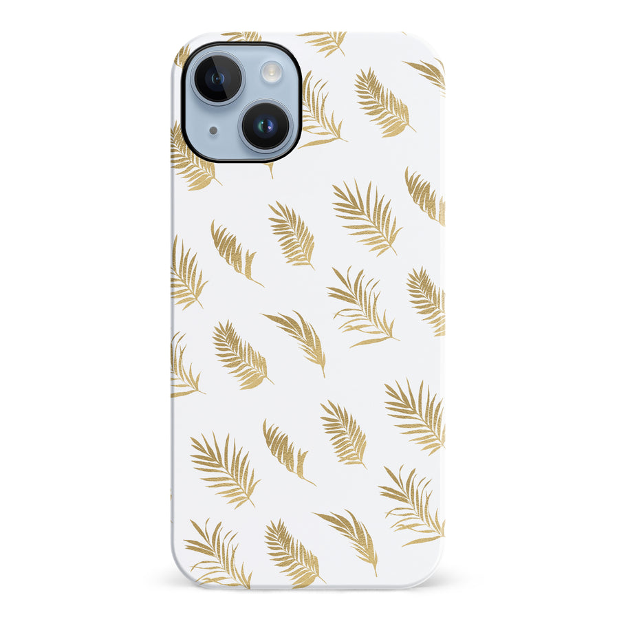 iPhone 14 Plus gold fern leaves phone case in white
