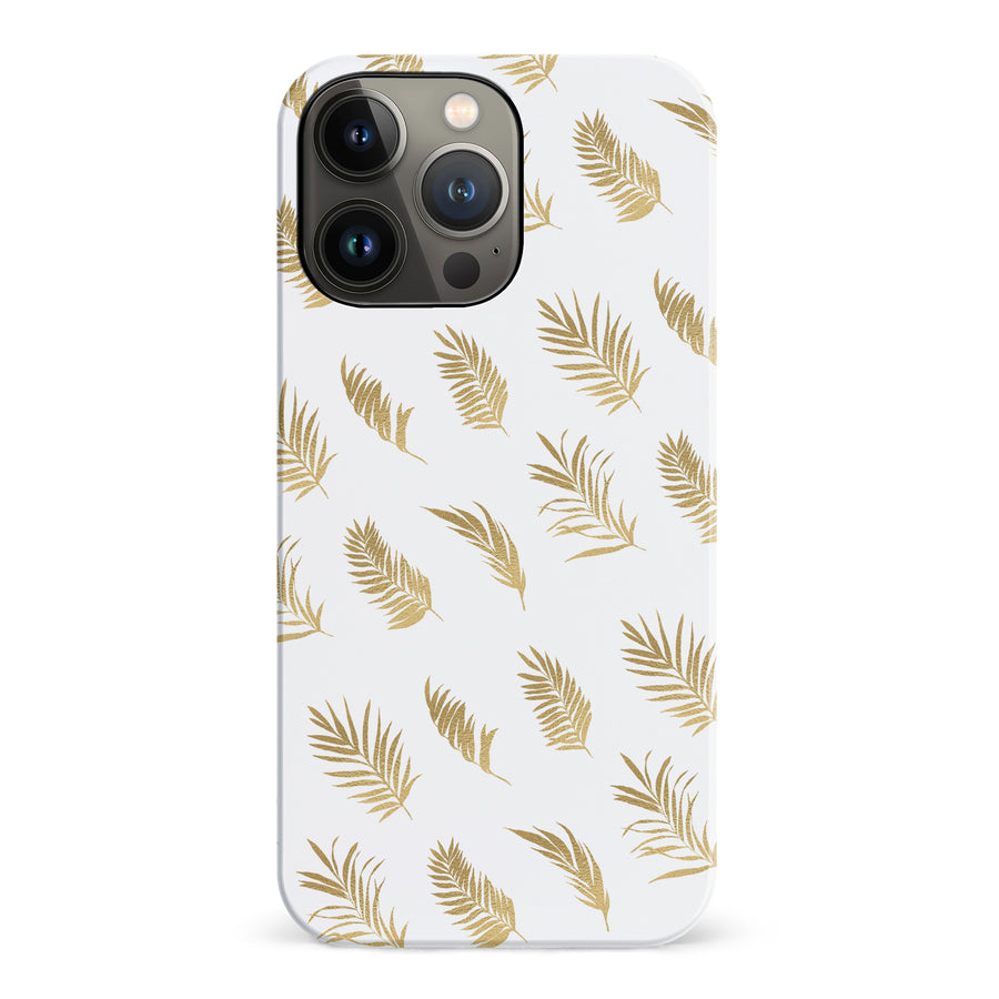 iPhone 14 Pro gold fern leaves phone case in white