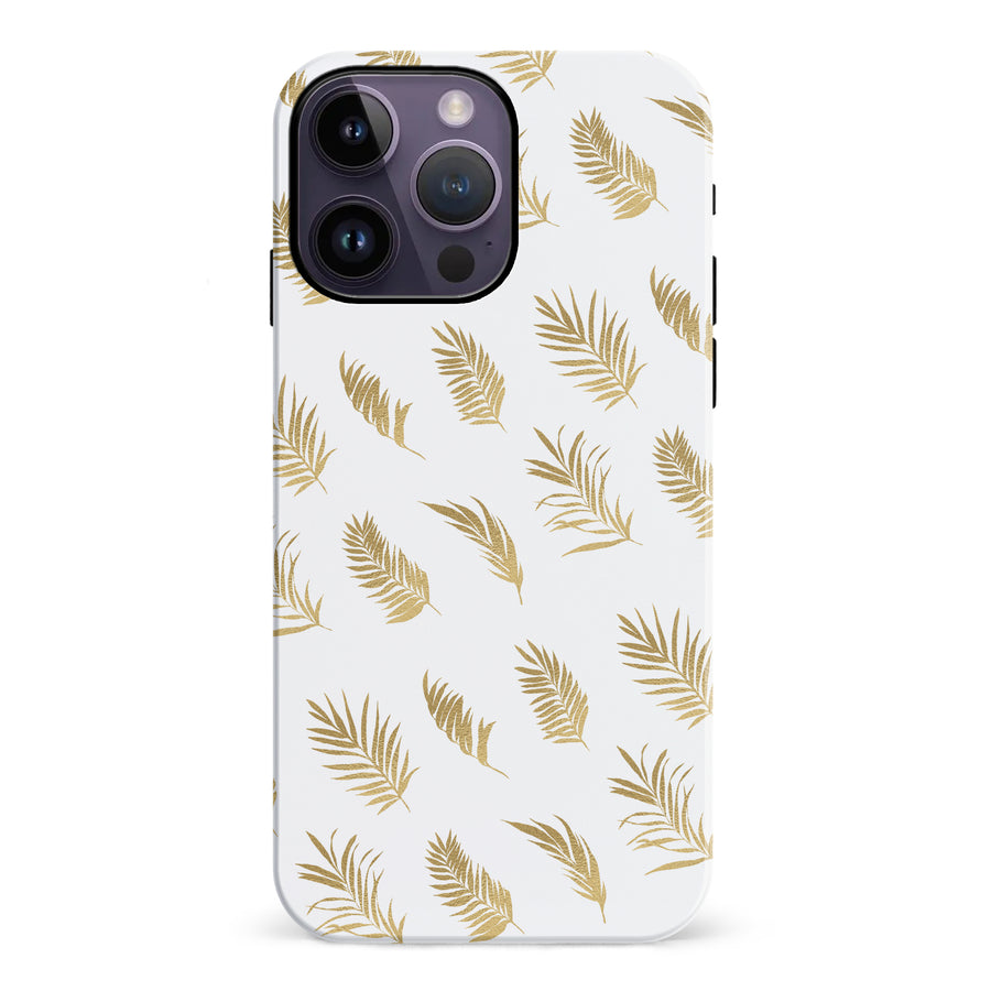 iPhone 14 Pro Max gold fern leaves phone case in white