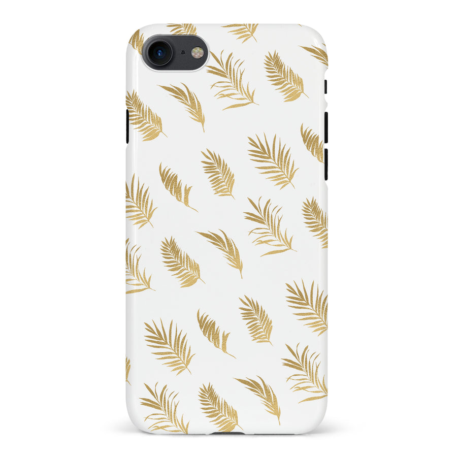 iPhone 7/8/SE gold fern leaves phone case in white