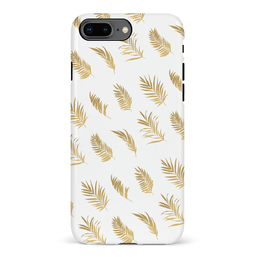 iPhone 7 Plus / 8 Plus gold fern leaves phone case in white