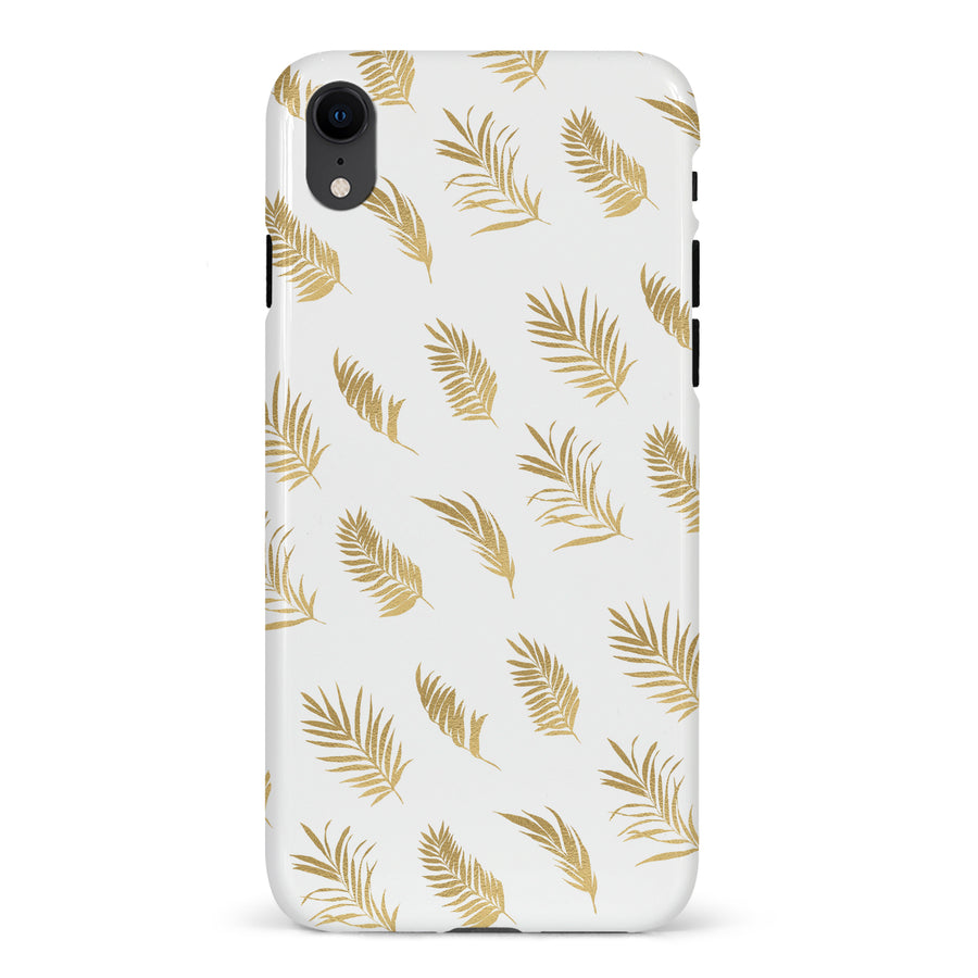 iPhone XR gold fern leaves phone case in white
