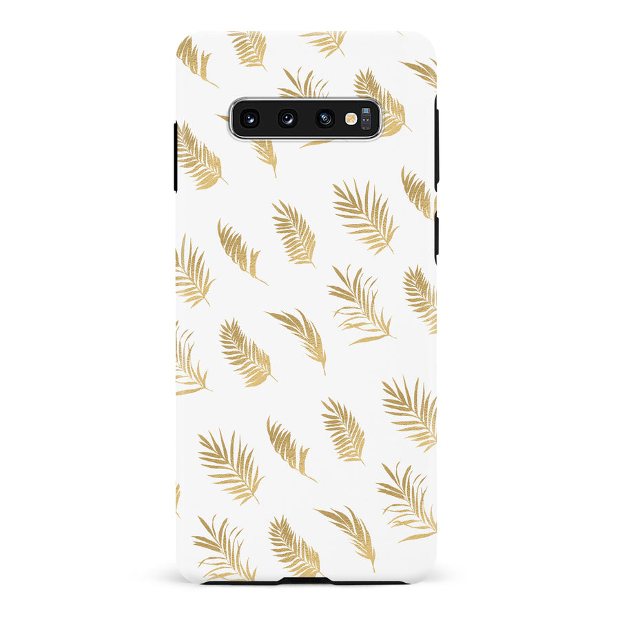 Samsung Galaxy S10 gold fern leaves phone case in white