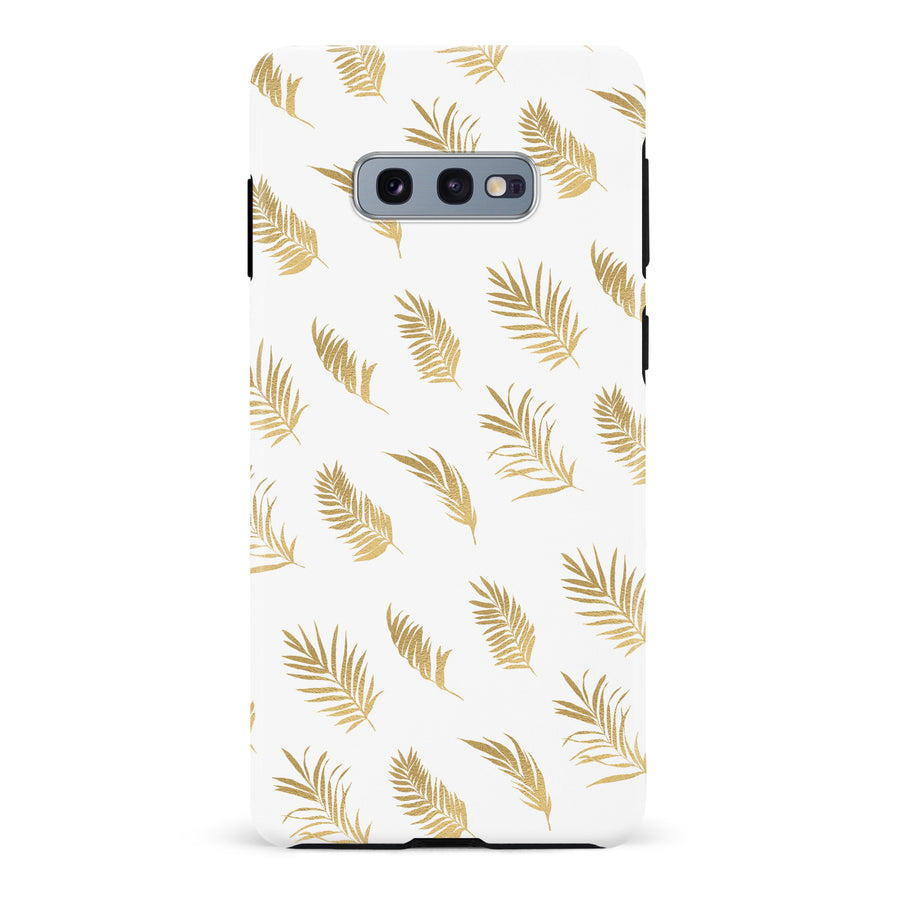 Samsung Galaxy S10e gold fern leaves phone case in white