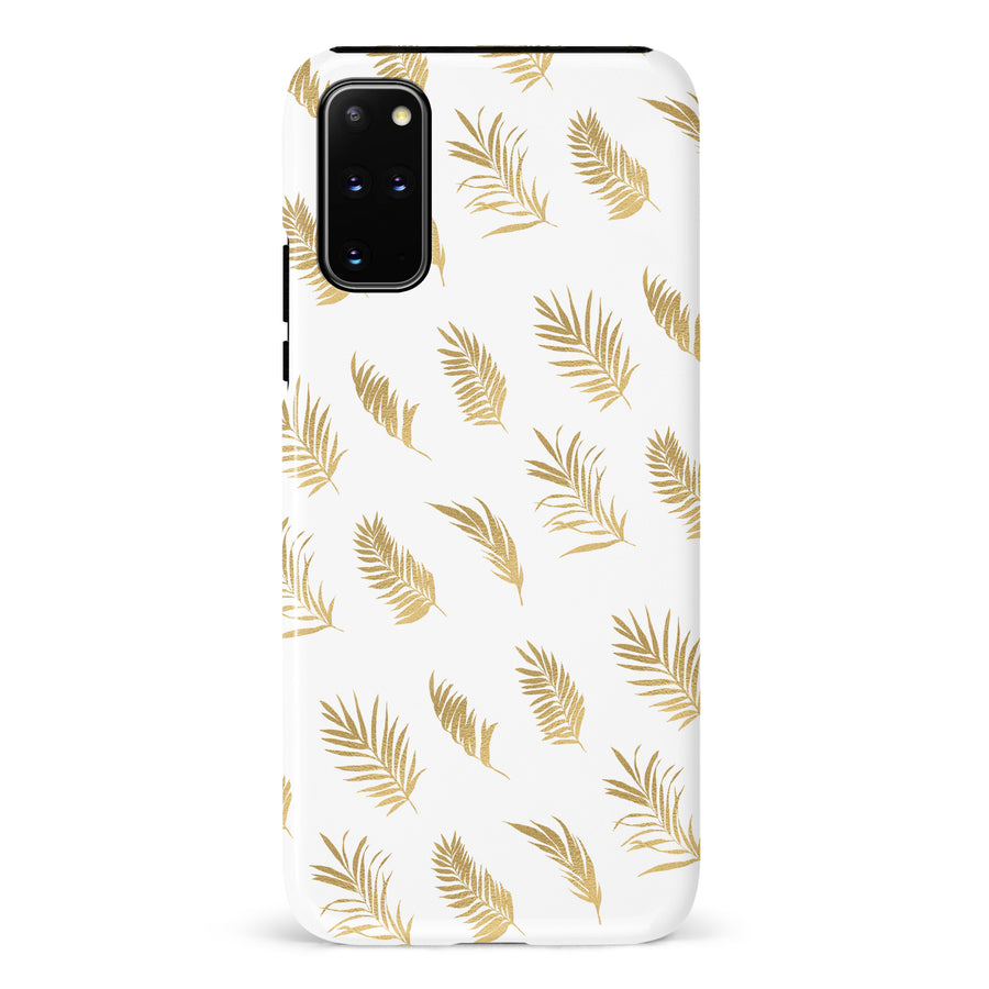 Samsung Galaxy S20 Plus gold fern leaves phone case in white
