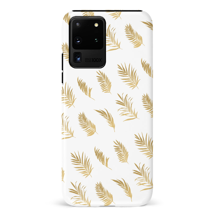 Samsung Galaxy S20 Ultra gold fern leaves phone case in white