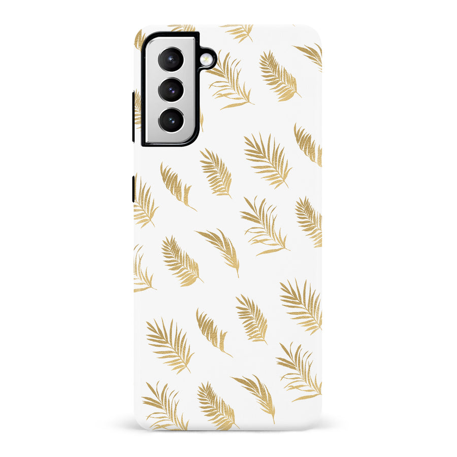 Samsung Galaxy S21 gold fern leaves phone case in white