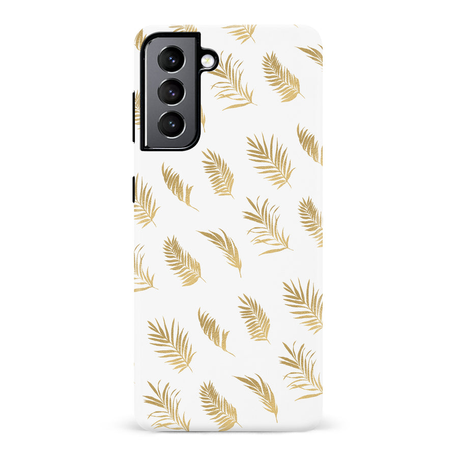 Samsung Galaxy S22 gold fern leaves phone case in white