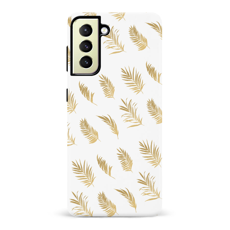 Samsung Galaxy S22 Plus gold fern leaves phone case in white