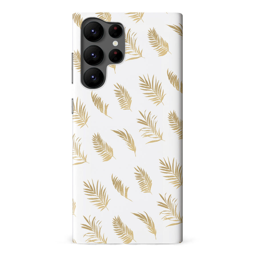 Samsung Galaxy S22 Ultra gold fern leaves phone case in white