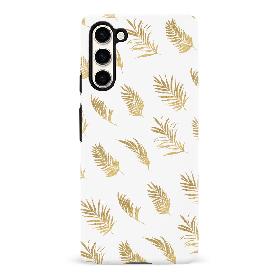 Samsung S23 Gold Fern Leaves Floral Phone Case - White