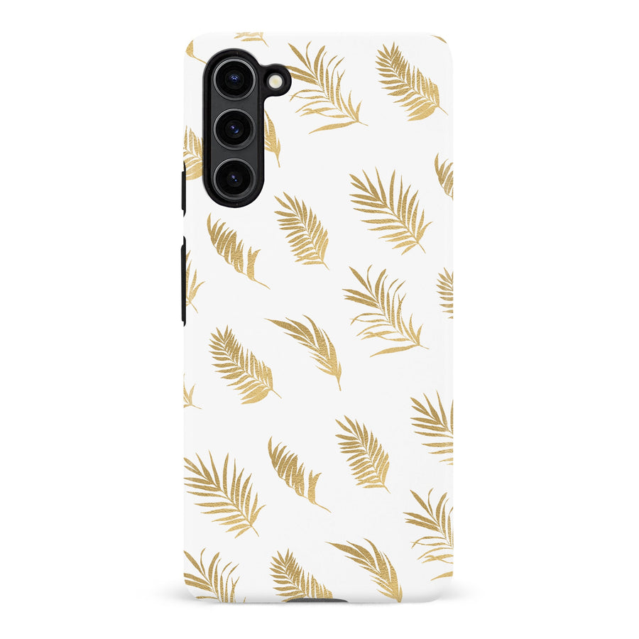 Samsung S23 Plus Gold Fern Leaves Floral Phone Case - White