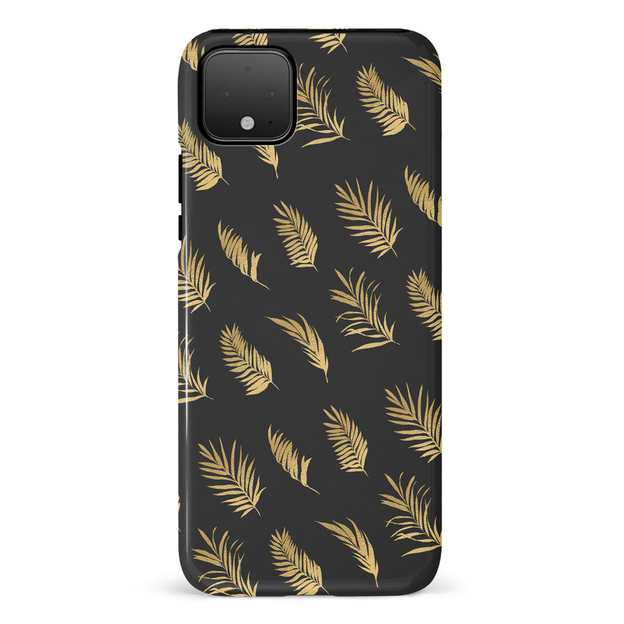 Google Pixel 4 XL gold fern leaves phone case in black