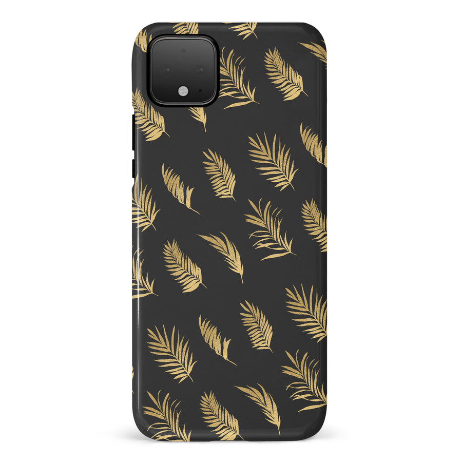 Google Pixel 4 gold fern leaves phone case in black