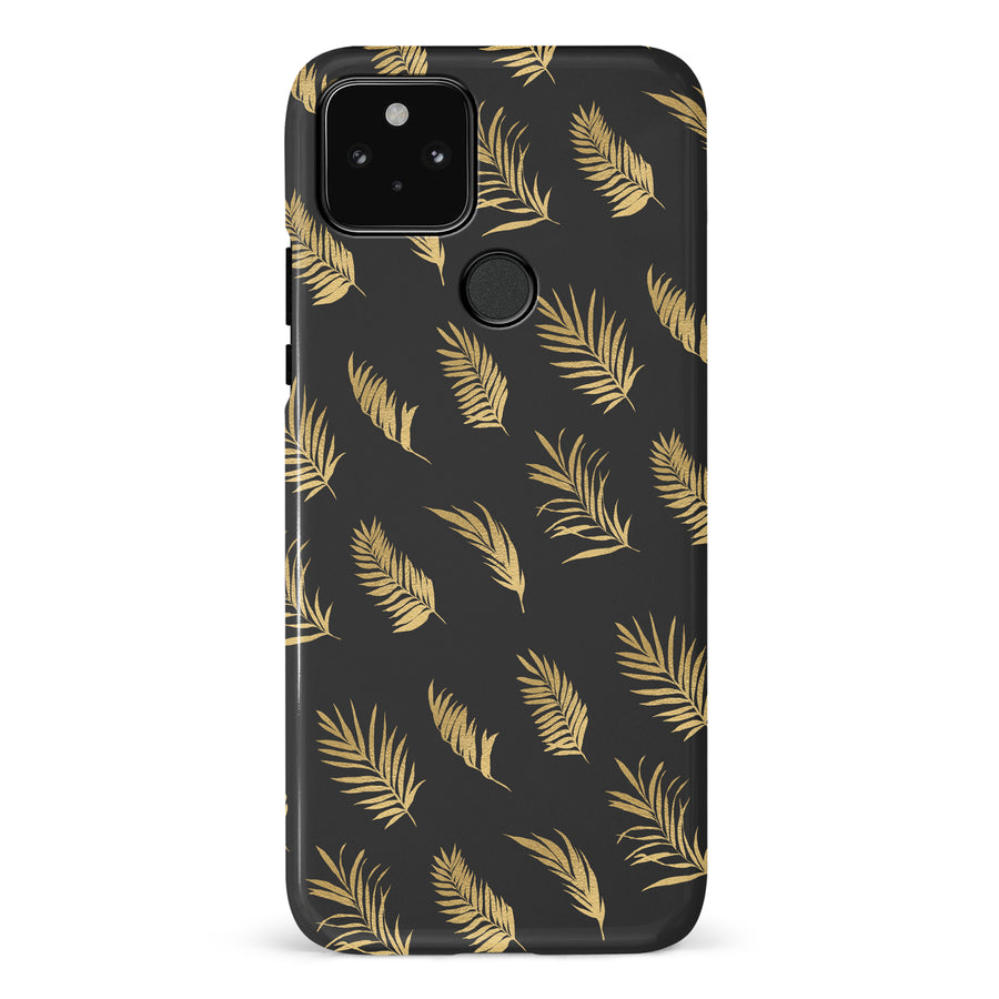 Google Pixel 5 gold fern leaves phone case in black