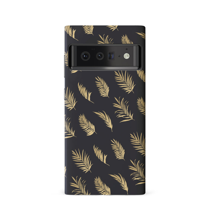 Google Pixel 6 gold fern leaves phone case in black
