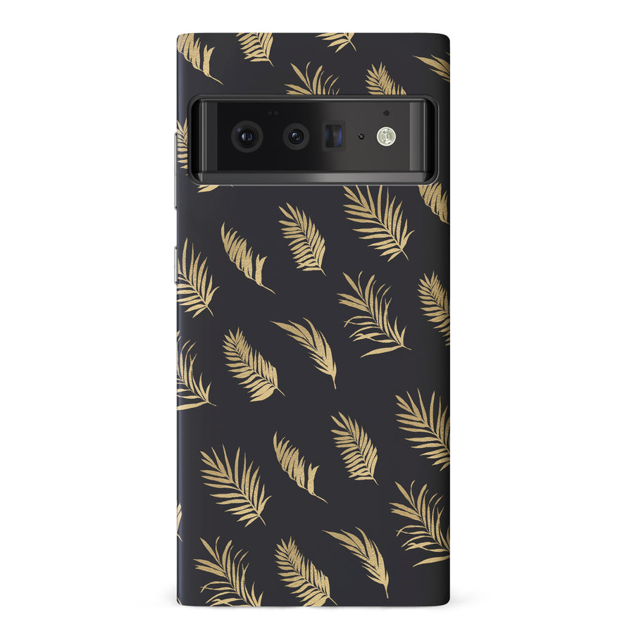Google Pixel 6 Pro gold fern leaves phone case in black