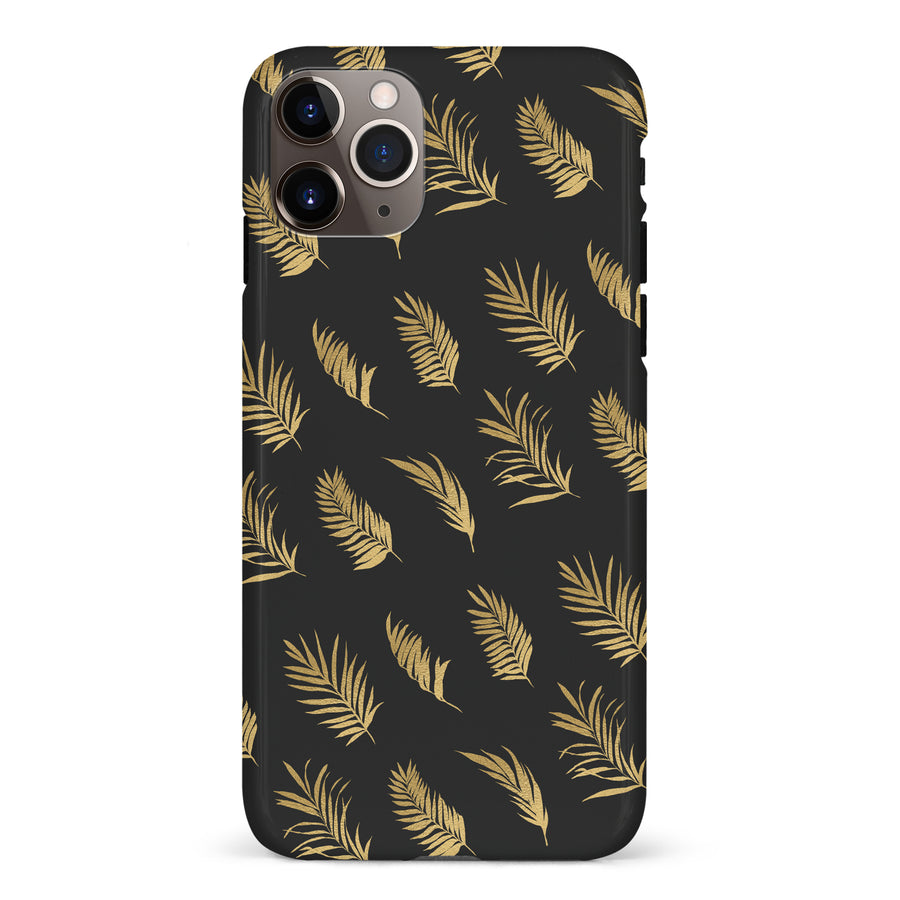 iPhone 11 Pro Max gold fern leaves phone case in black