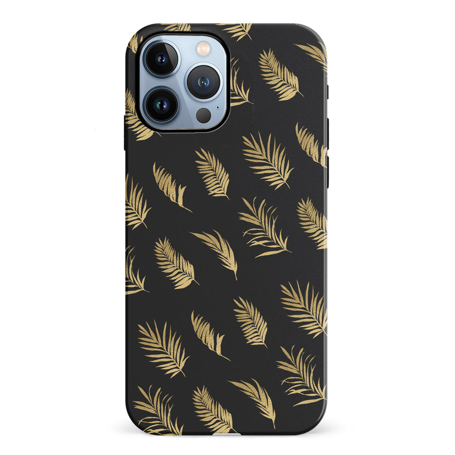 iPhone 12 Pro gold fern leaves phone case in black