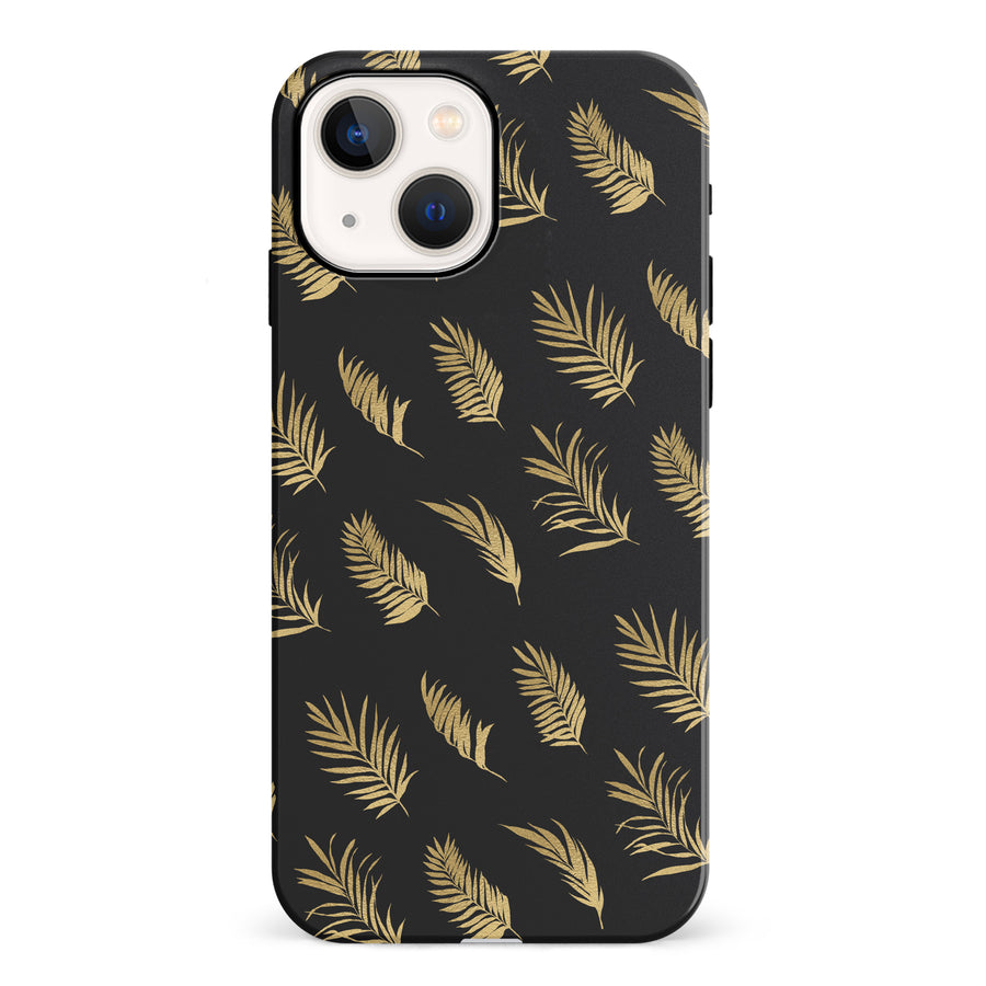 iPhone 13 & 13 Mini gold fern leaves phone case in black