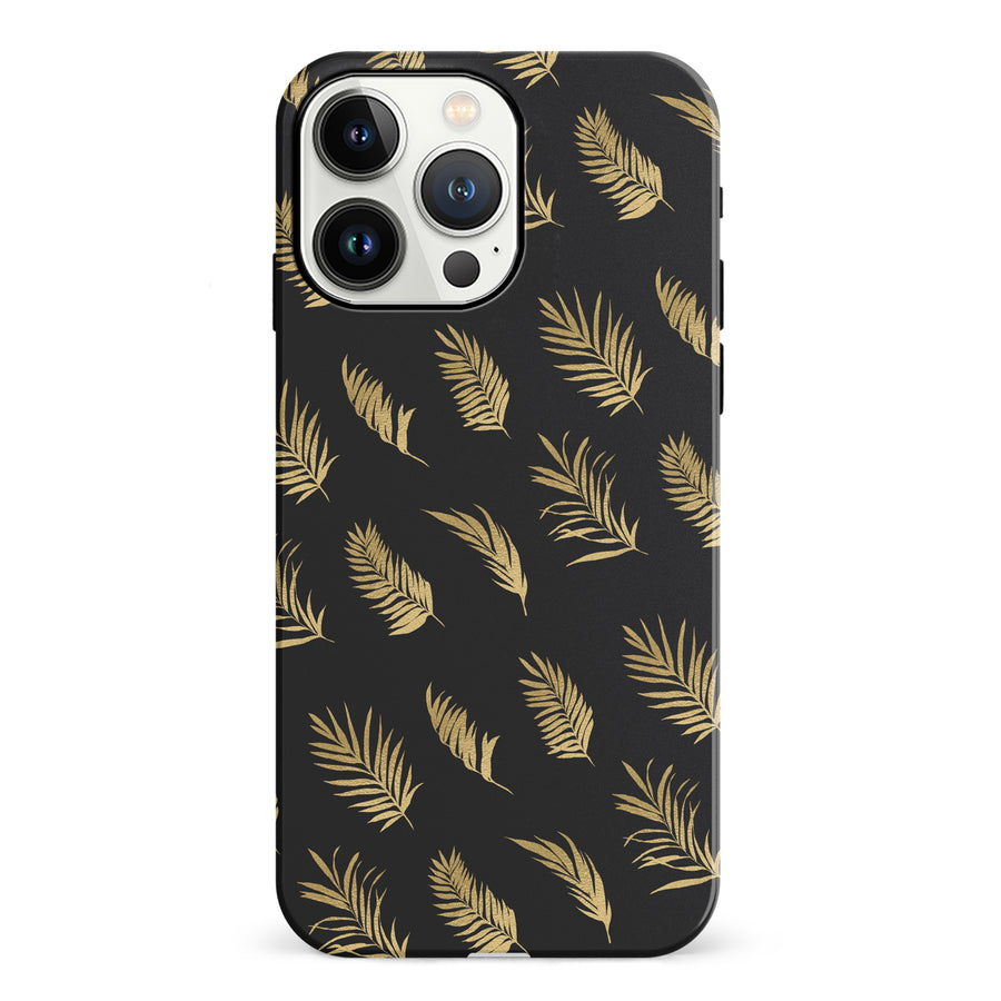 iPhone 13 Pro gold fern leaves phone case in black