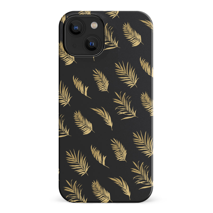 iPhone 14 gold fern leaves phone case in black
