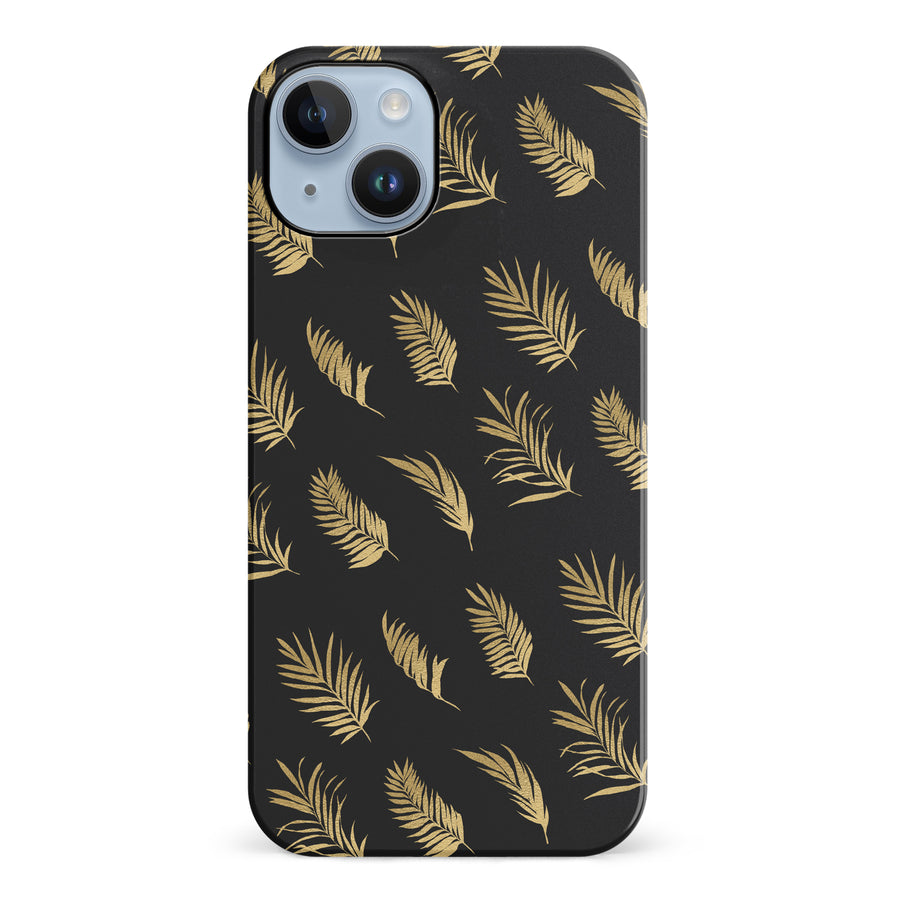 iPhone 14 Plus gold fern leaves phone case in black