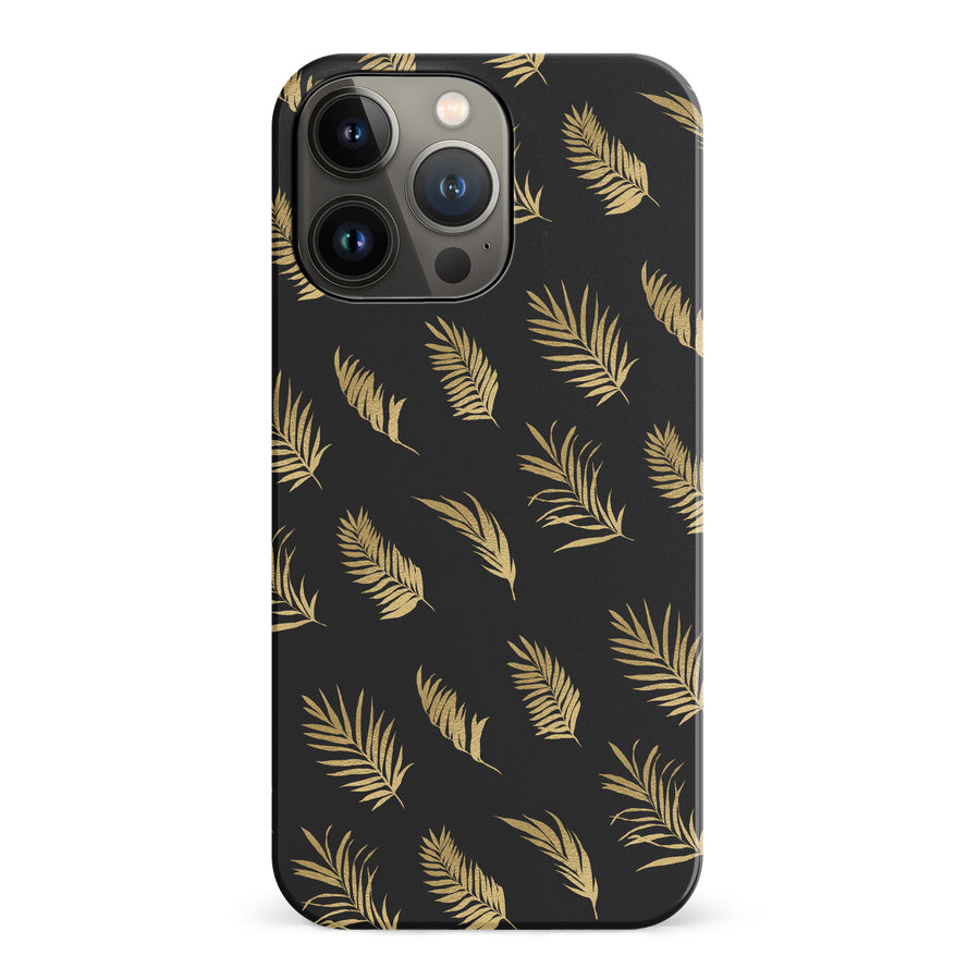 iPhone 14 Pro gold fern leaves phone case in black
